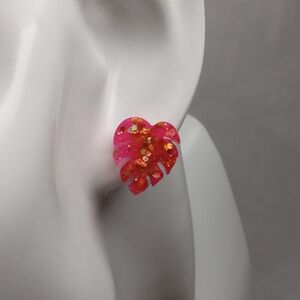 Pink and Gold Leaf Earrings